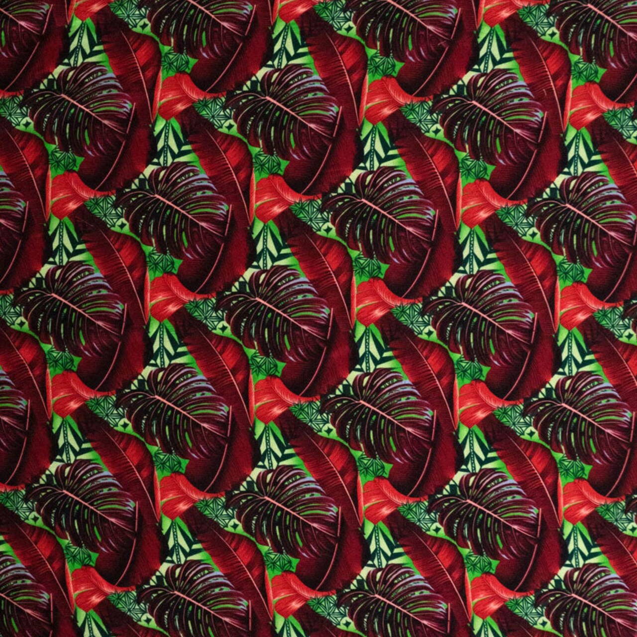 1 Yard Split & Banana Leaf with Traditional Tribal Design Rayon Poplin Fabric 44/45" Wide